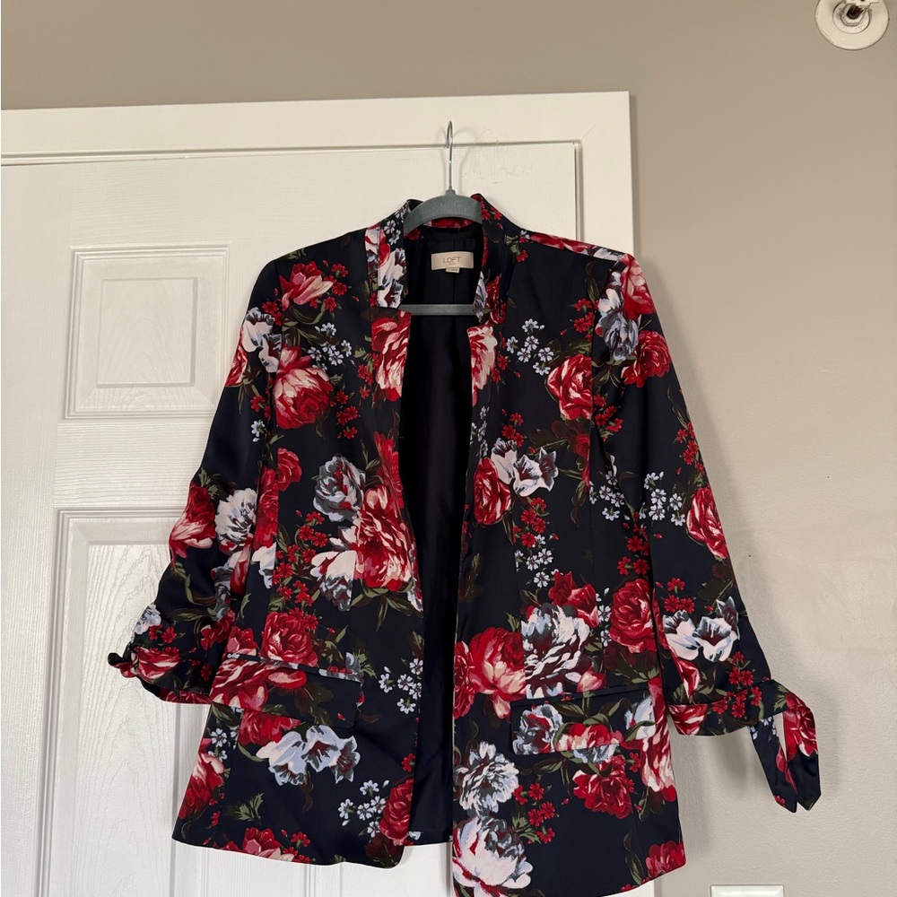 LOFT Women’s Pink Multi Floral Print Blazer Jacket Office Casual size small